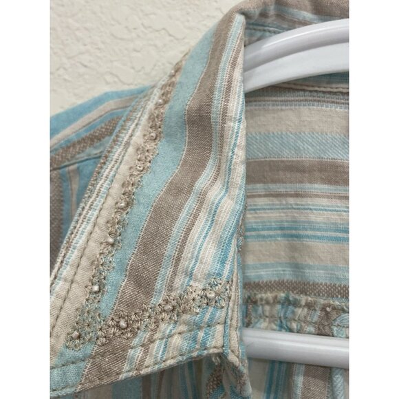 Erika Short Sleeve Button Up Shirt Embroidered Linen Blend XL Extra Large Beach - Picture 3 of 7